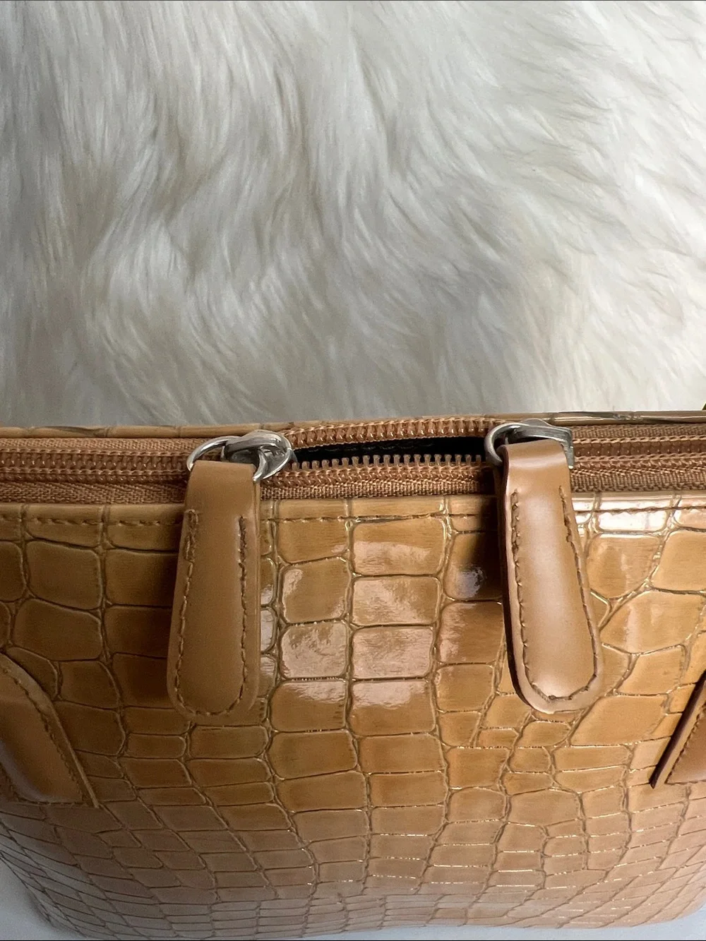 Croc-Embossed Tan Shoulder Bag